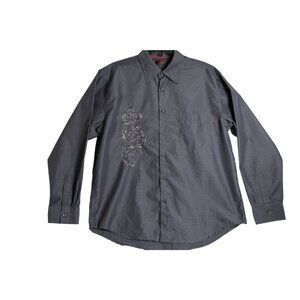 Contigo L/S Grey Embroidered Button Down Shirt Mens XL